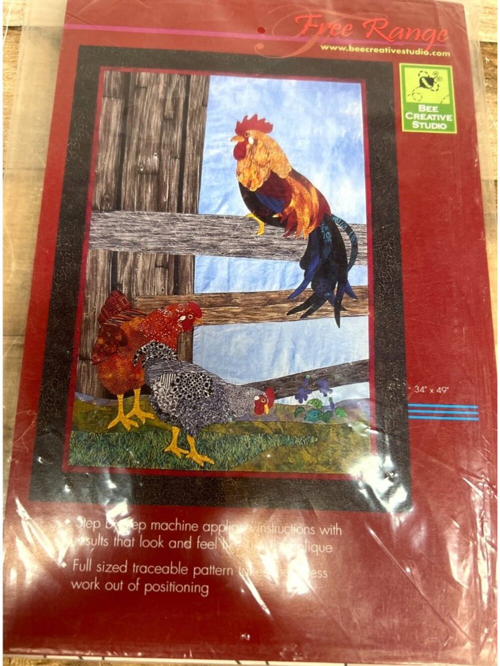 Free Range Rooster & Hen Applique Quilt Pattern By Bee Creative Studio 34" X 49"